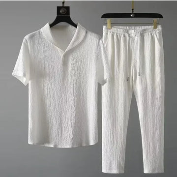 Men’s Summer Ice Silk Linen 2-Piece Set