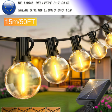 15M Solar G40 String Lights – 8 Modes