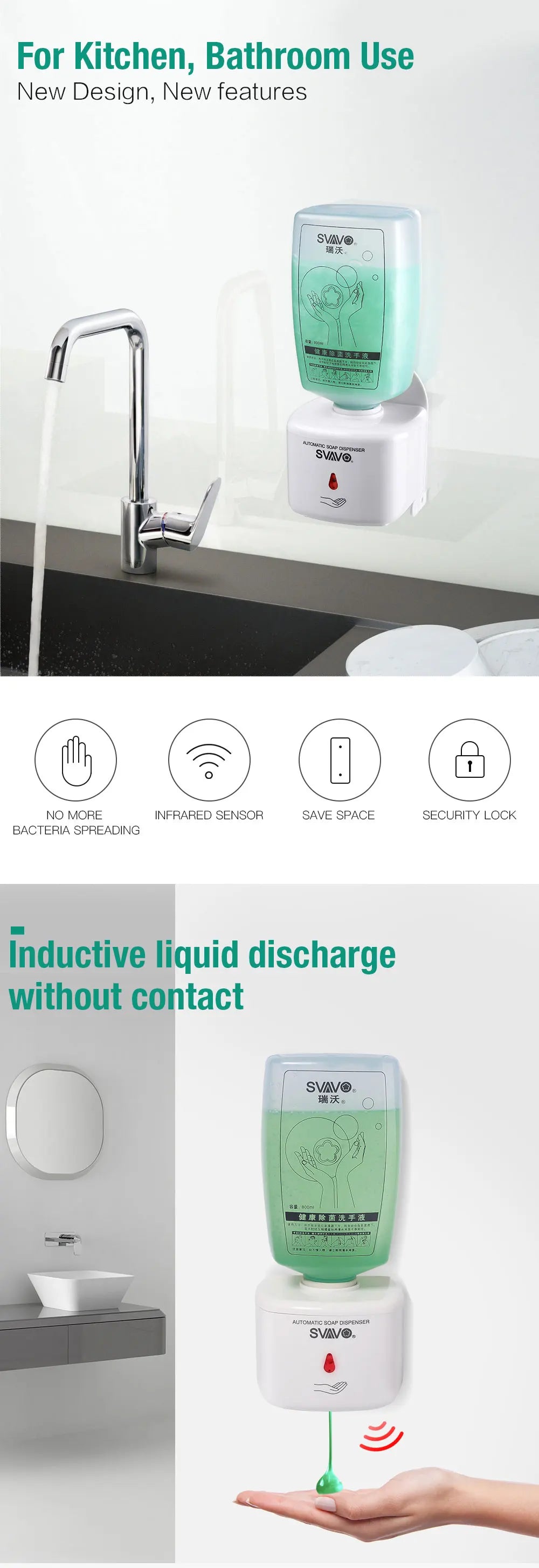 SVAVO 750ml Wall-Mounted Automatic Soap Dispenser