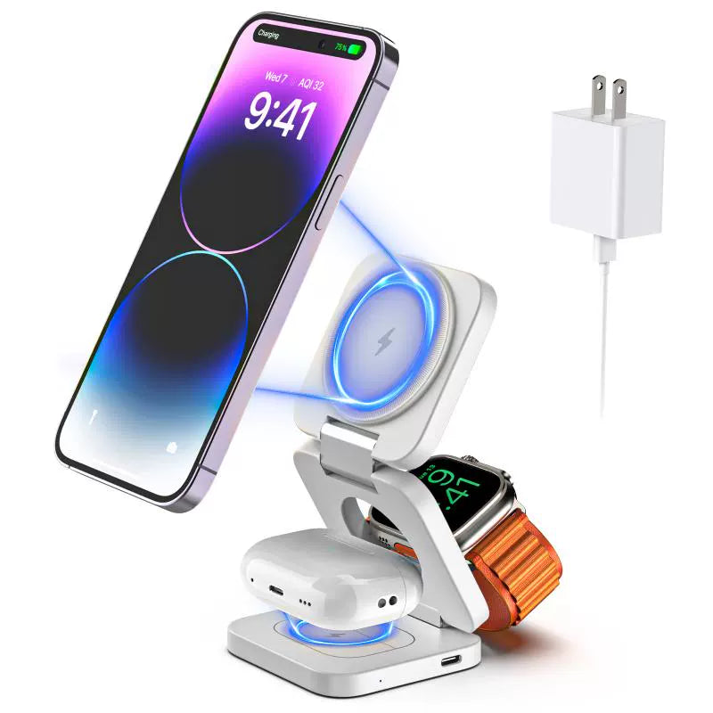 Three-in-one Folding Magnetic Wireless Charging Suitable For Apple Ultra Watch 15Pro Earphones Apple Iwatch9