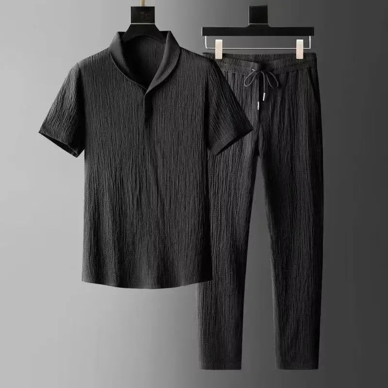 Men’s Summer Ice Silk Linen 2-Piece Set