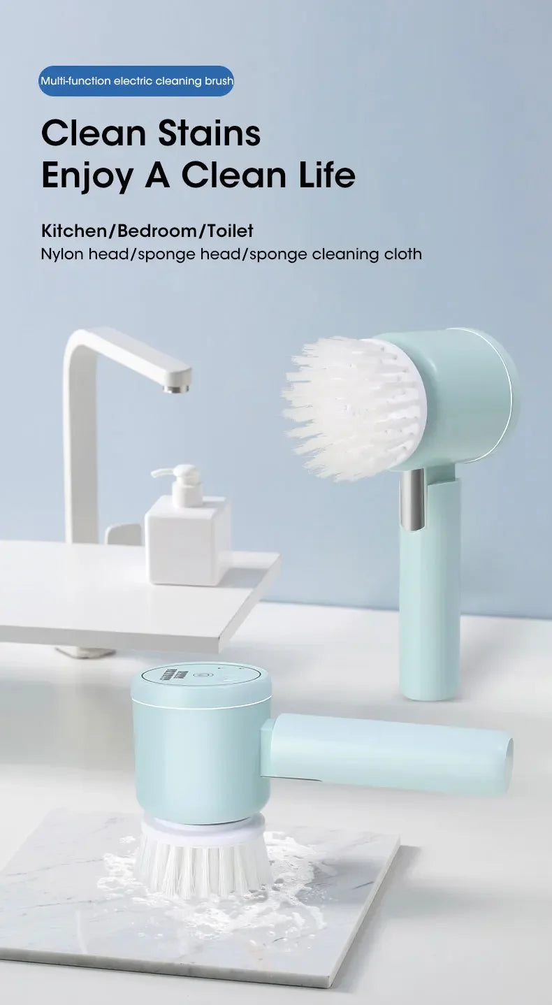 2025 Cordless Electric Spin Scrubber – 5 Brushes