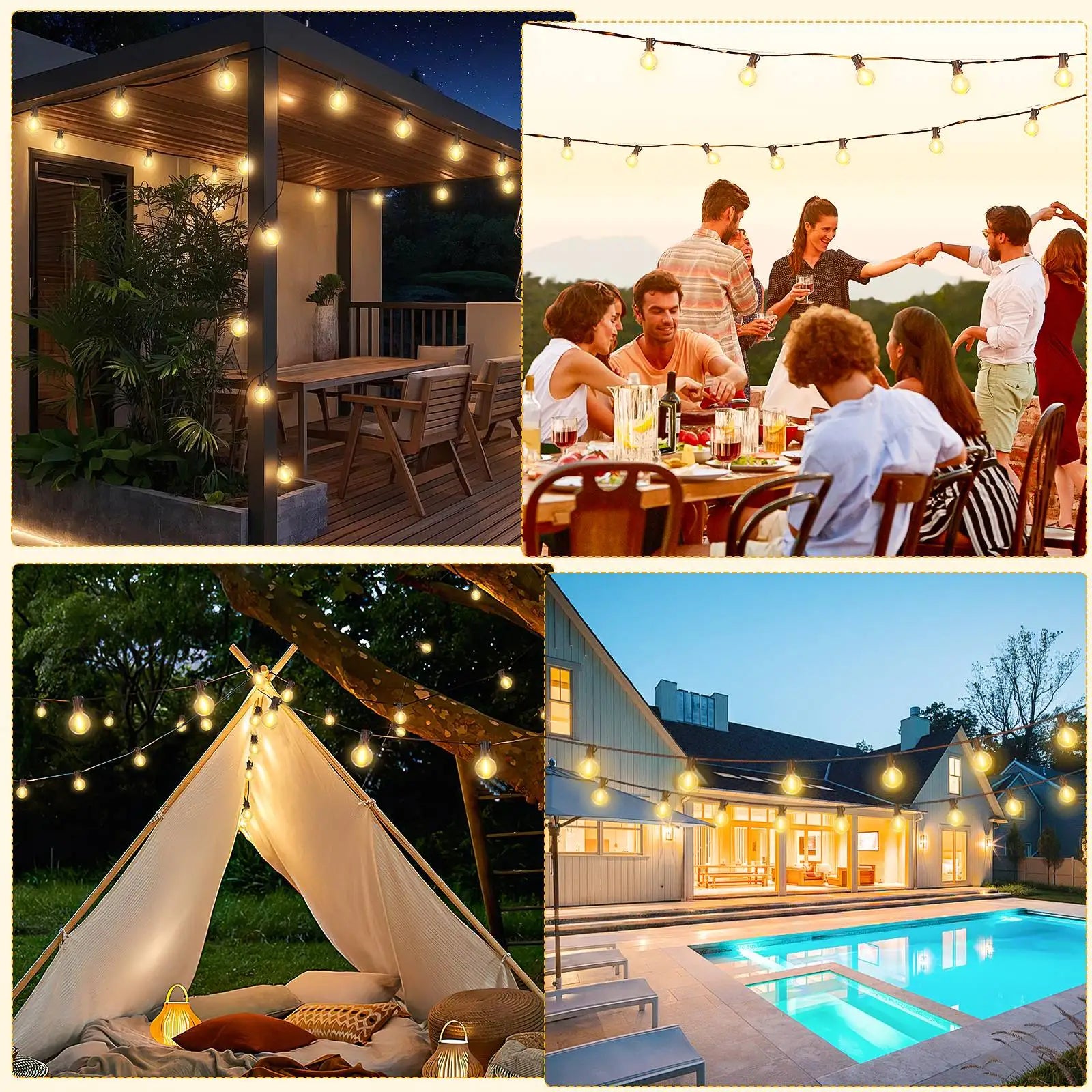 15M Solar G40 String Lights – 8 Modes
