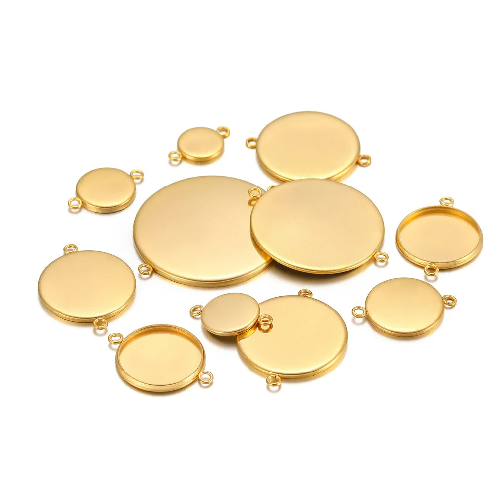 10pcs Gold Stainless Steel Pendant Bases (6–30 mm)