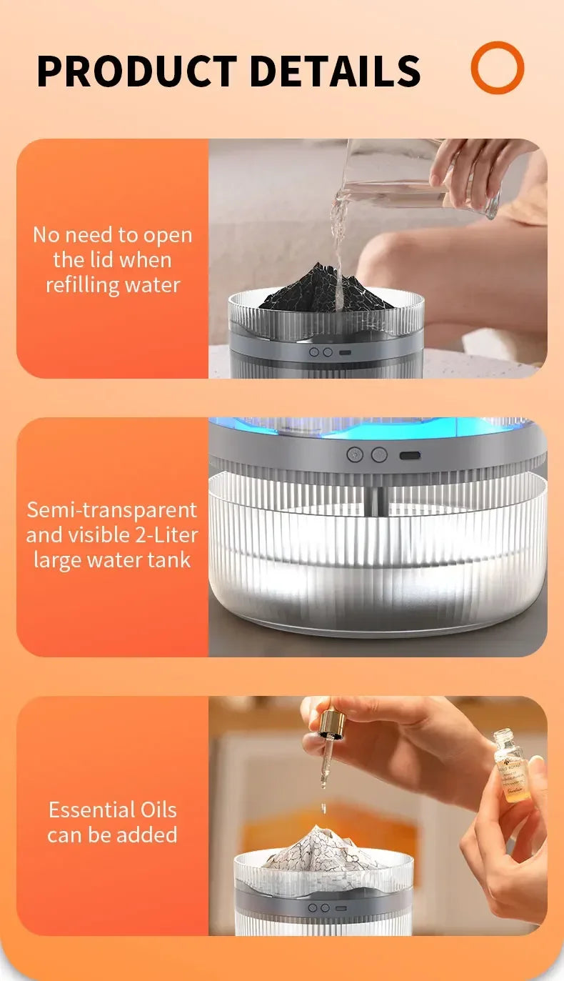 2L Volcano Flame Aromatherapy Humidifier