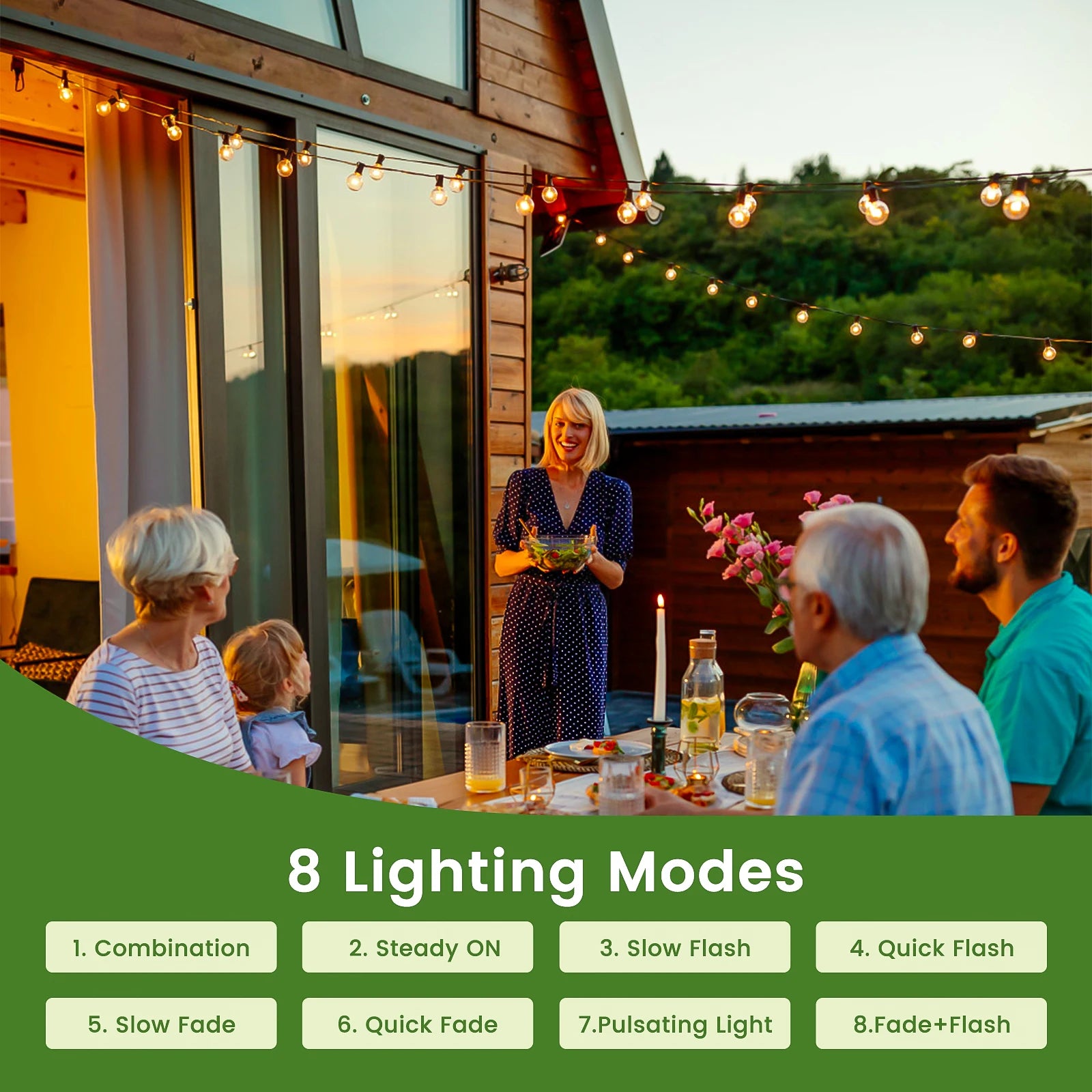 15M Solar G40 String Lights – 8 Modes