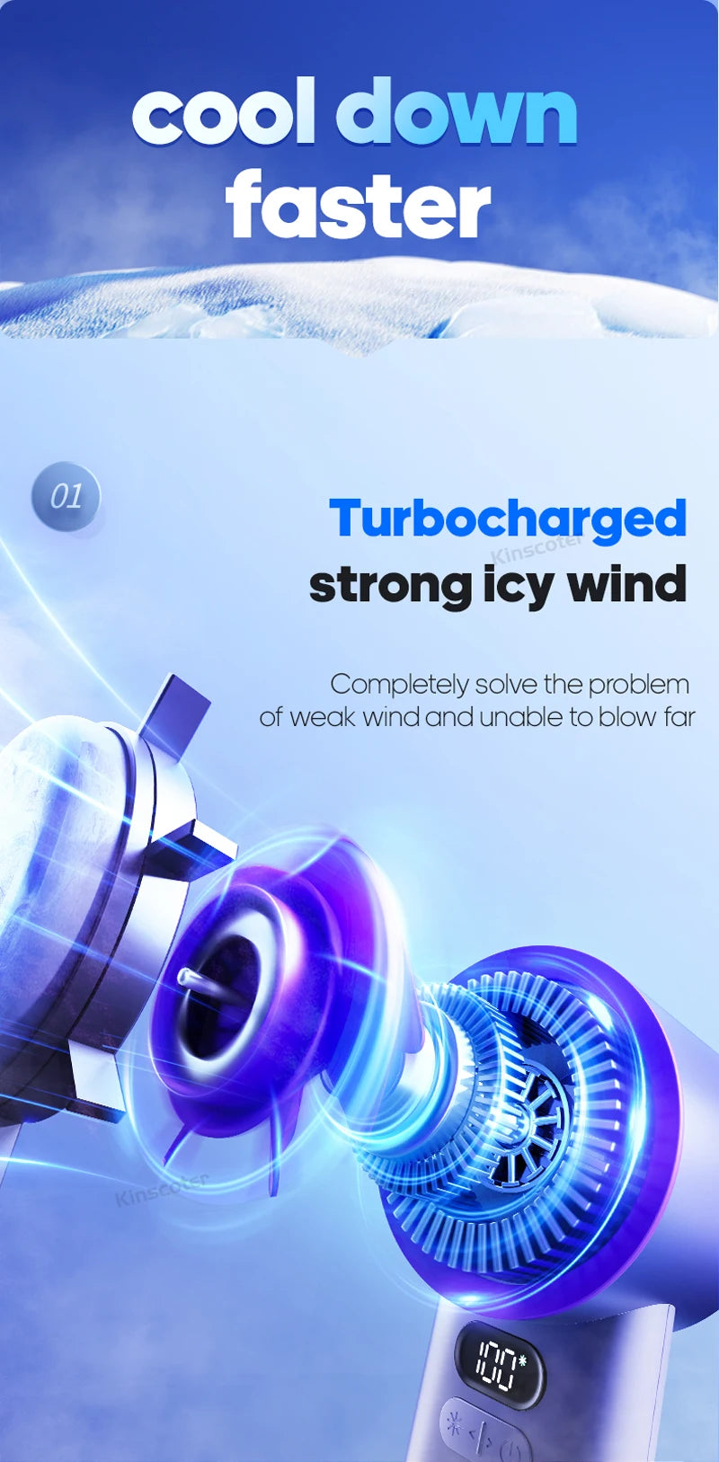 KINSCOTER Portable Turbo Fan – 100 Speeds