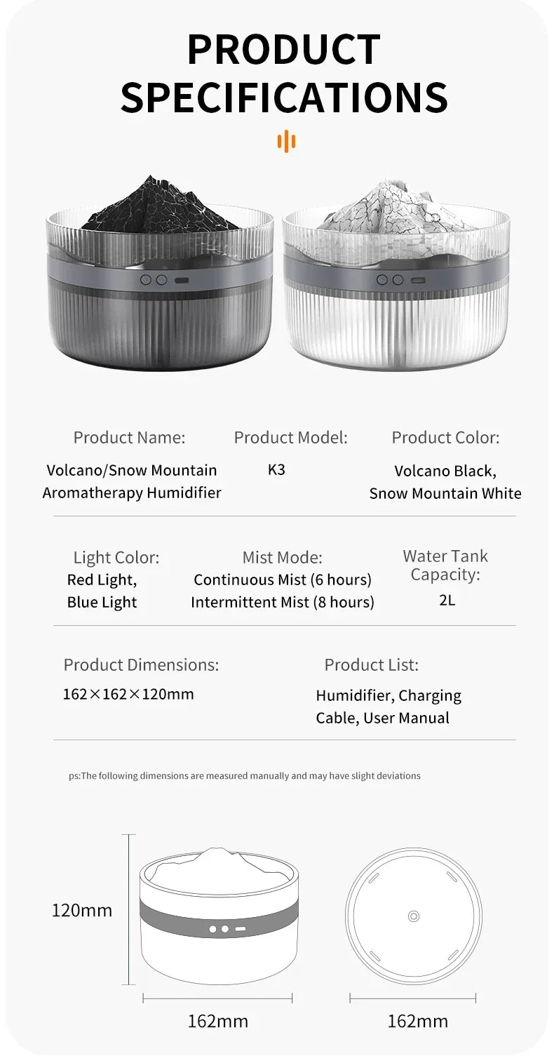 2L Volcano Flame Aromatherapy Humidifier