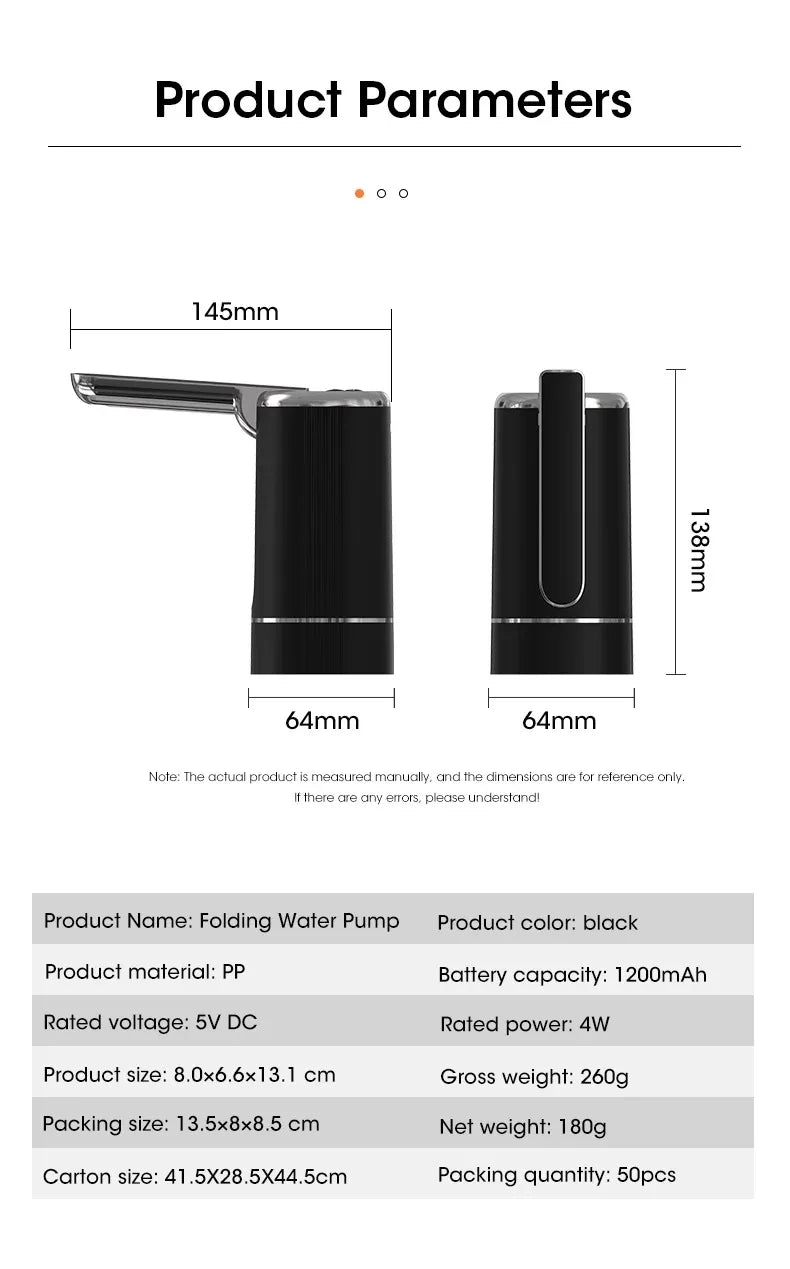 Foldable USB Rechargeable Water Dispenser Pump