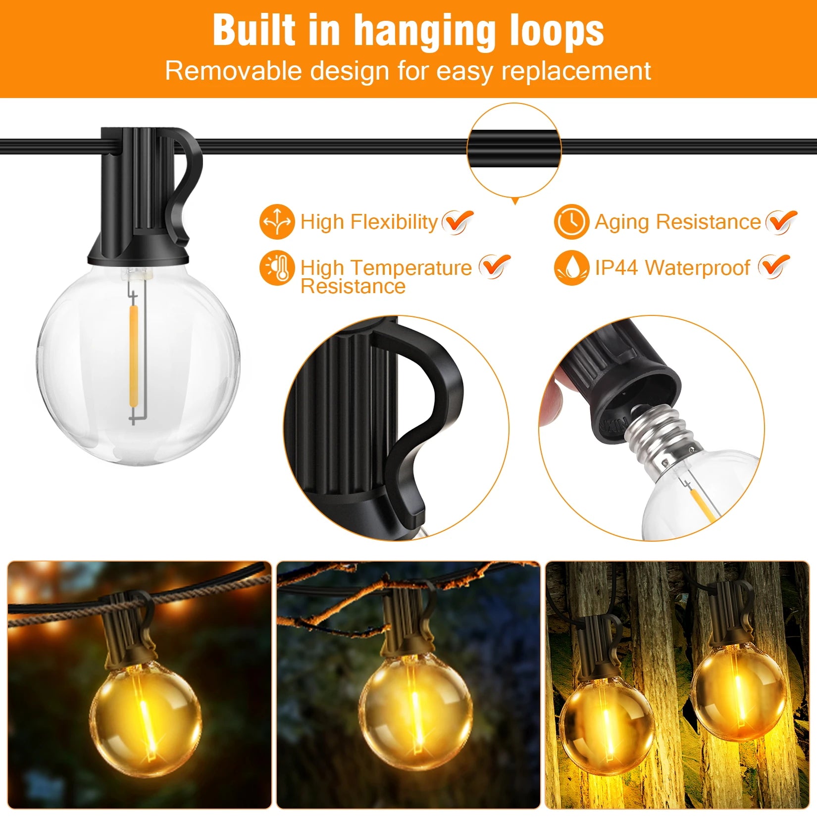 15M Solar G40 String Lights – 8 Modes