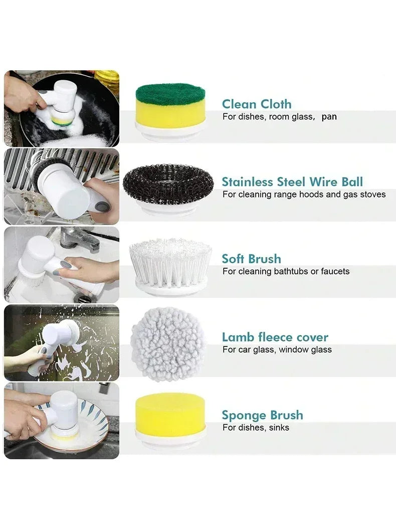 2025 Cordless Electric Spin Scrubber – 5 Brushes