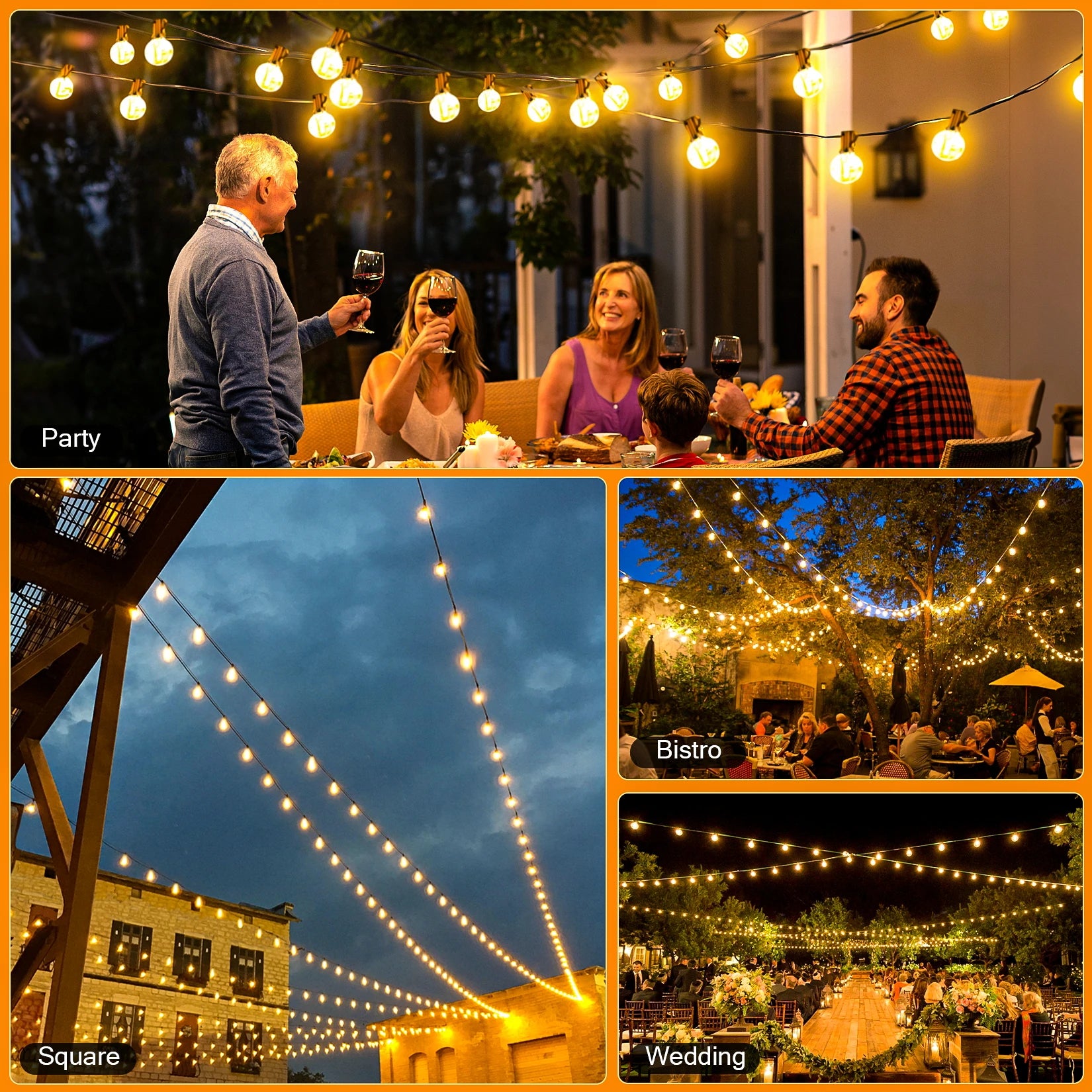 15M Solar G40 String Lights – 8 Modes