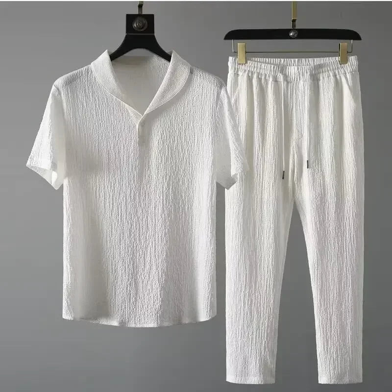 Men’s Summer Ice Silk Linen 2-Piece Set