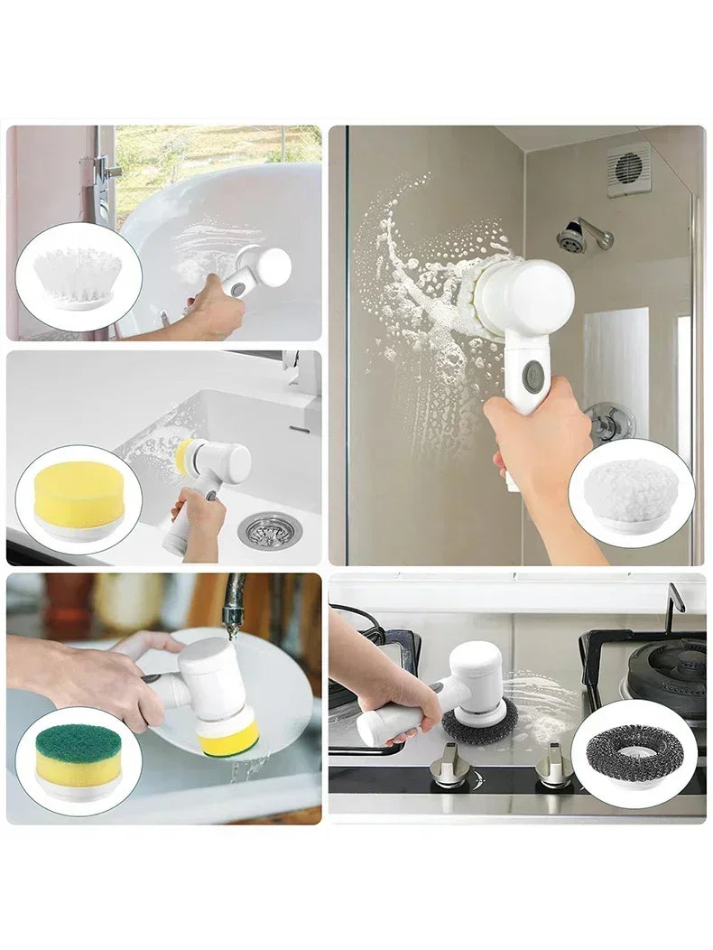 2025 Cordless Electric Spin Scrubber – 5 Brushes