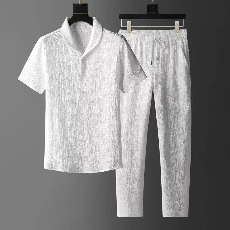 Men’s Summer Ice Silk Linen 2-Piece Set