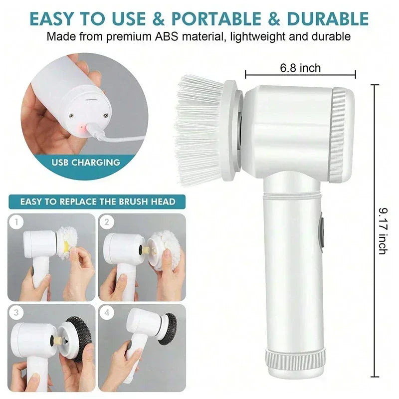 2025 Cordless Electric Spin Scrubber – 5 Brushes
