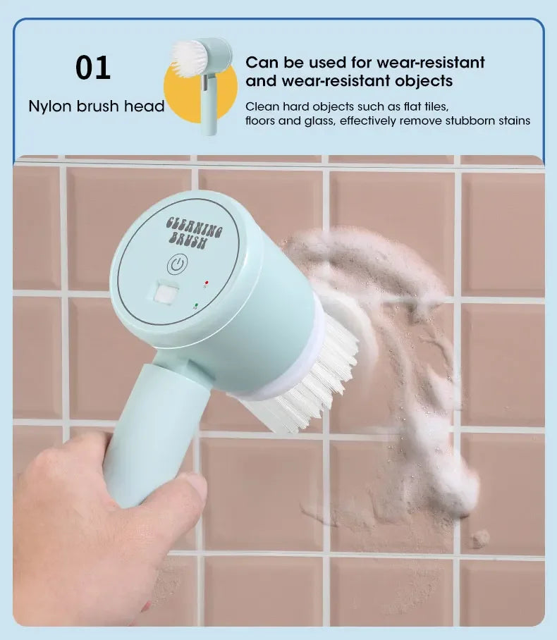 2025 Cordless Electric Spin Scrubber – 5 Brushes