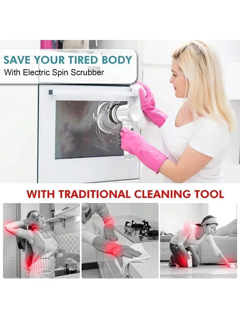 2025 Cordless Electric Spin Scrubber – 5 Brushes