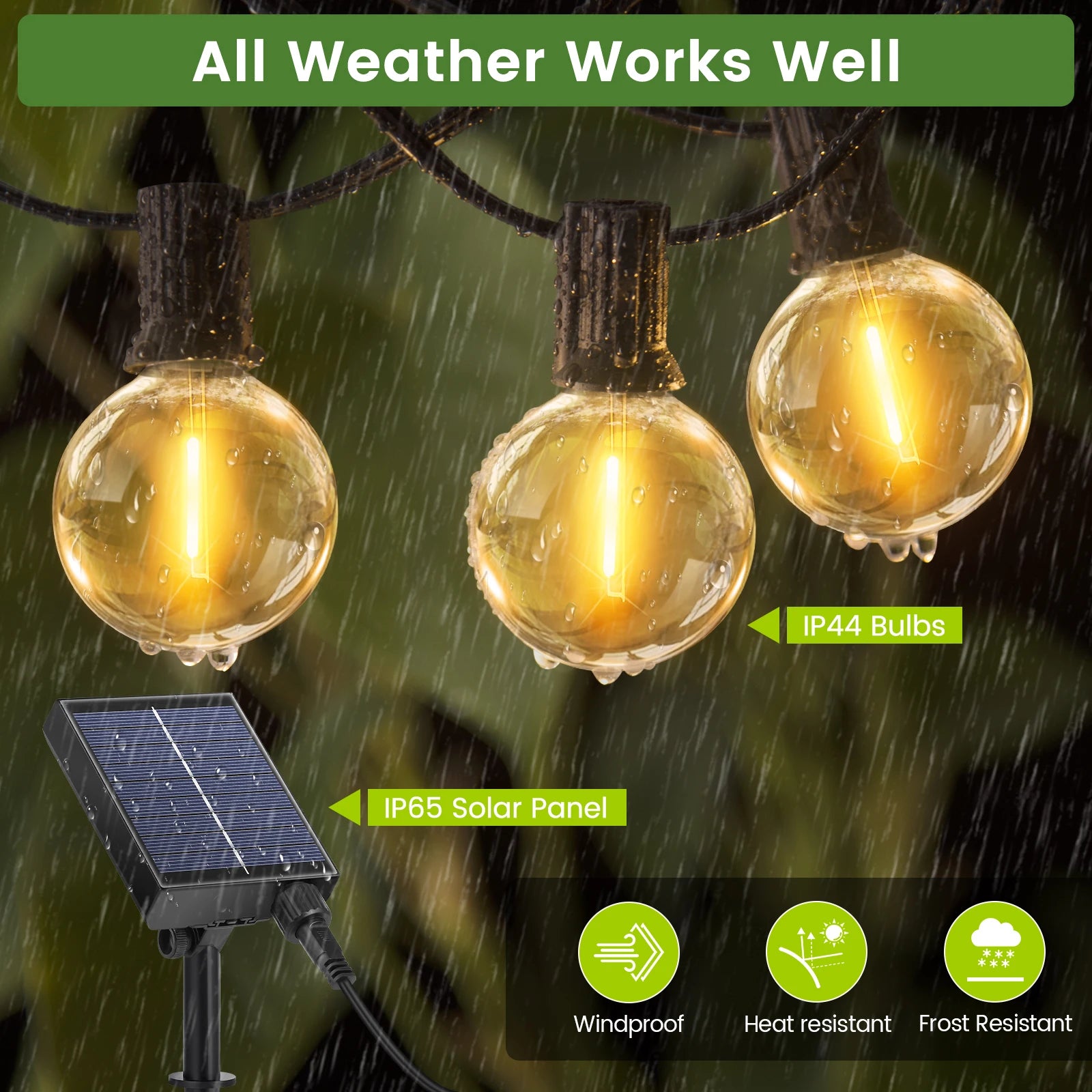 15M Solar G40 String Lights – 8 Modes