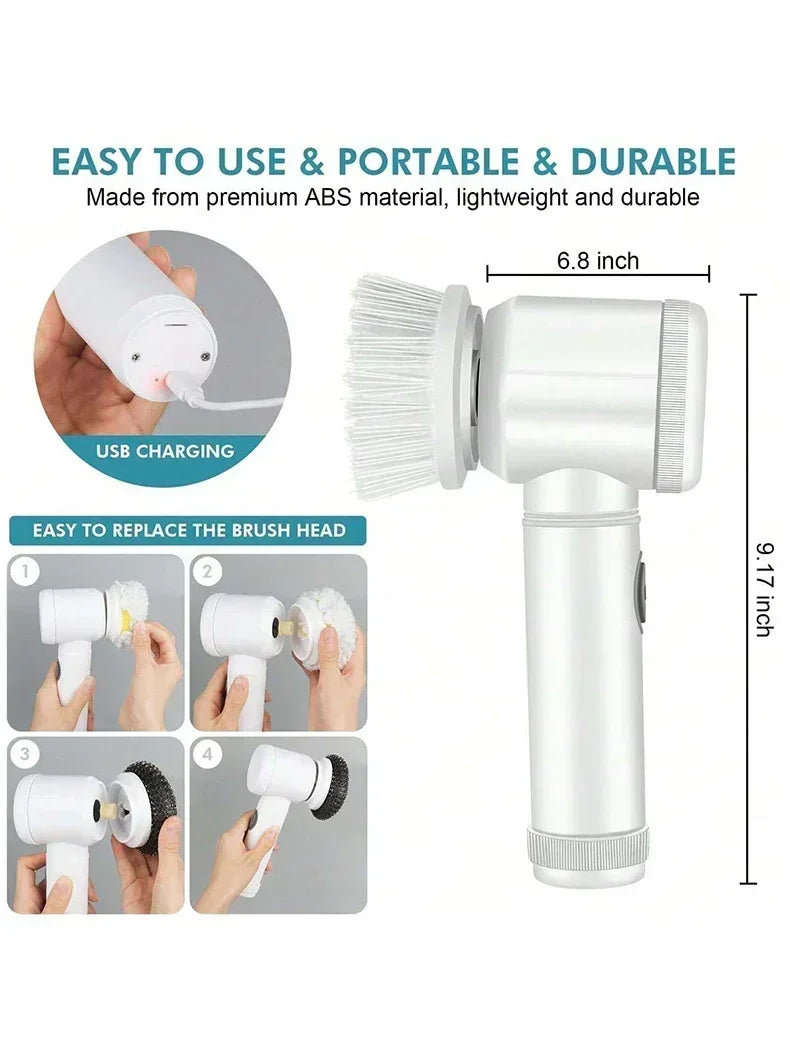 2025 Cordless Electric Spin Scrubber – 5 Brushes