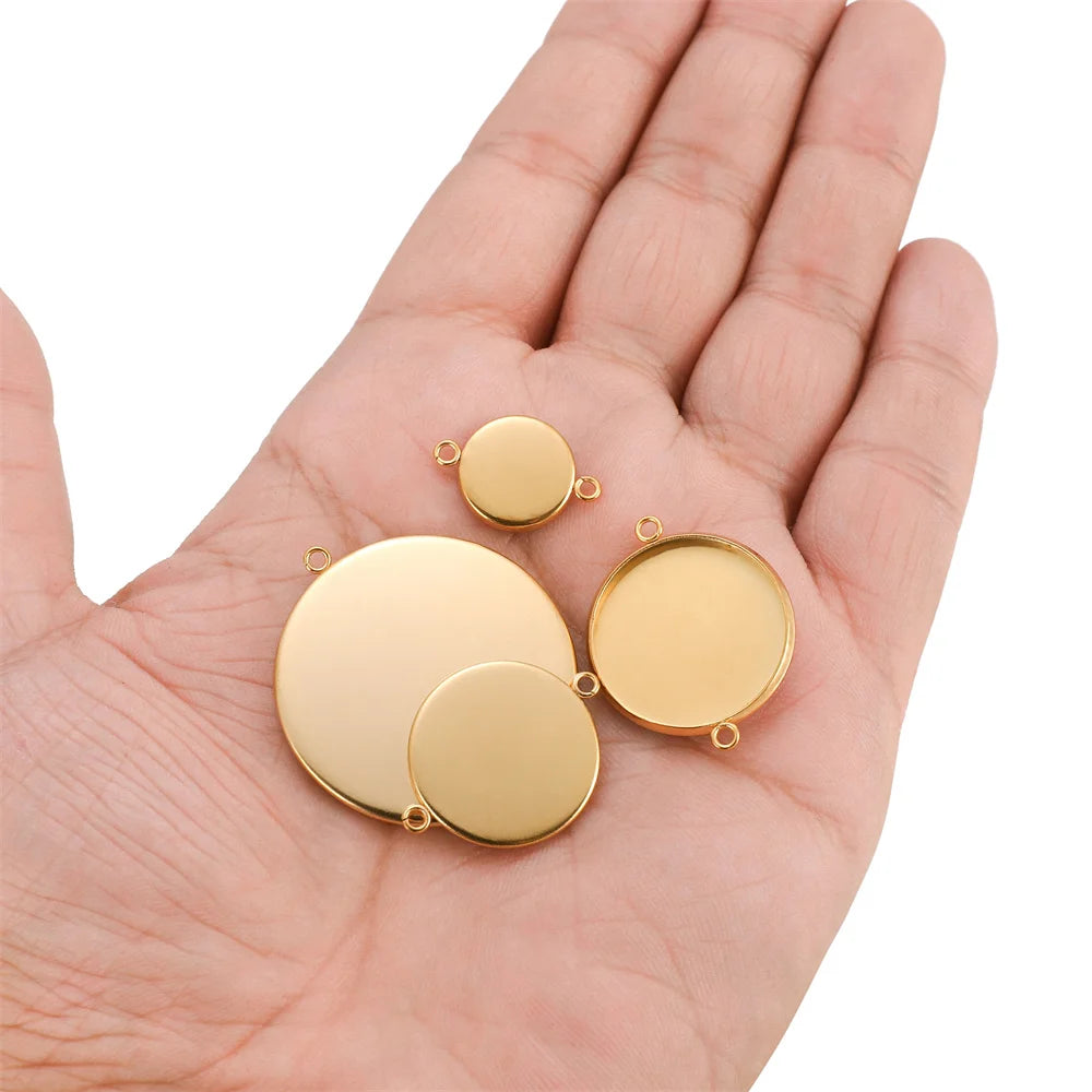 10pcs Gold Stainless Steel Pendant Bases (6–30 mm)