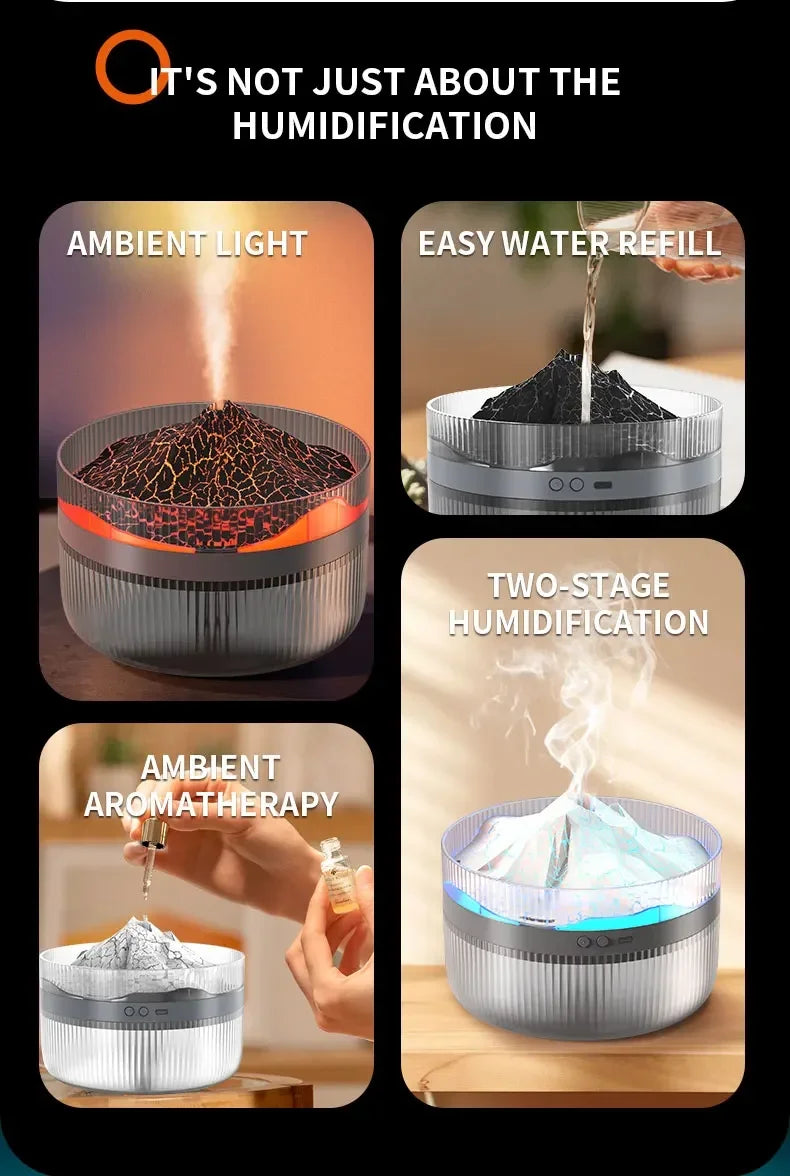 2L Volcano Flame Aromatherapy Humidifier