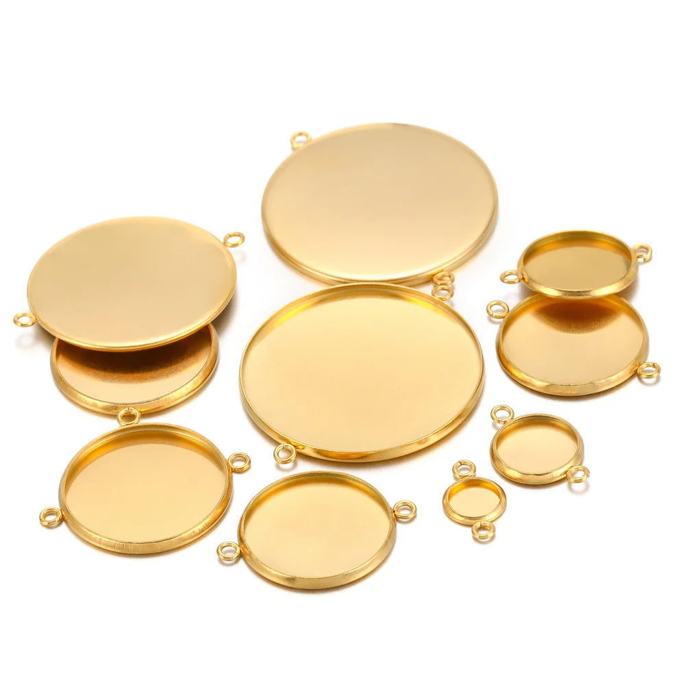 10pcs Gold Stainless Steel Pendant Bases (6–30 mm)