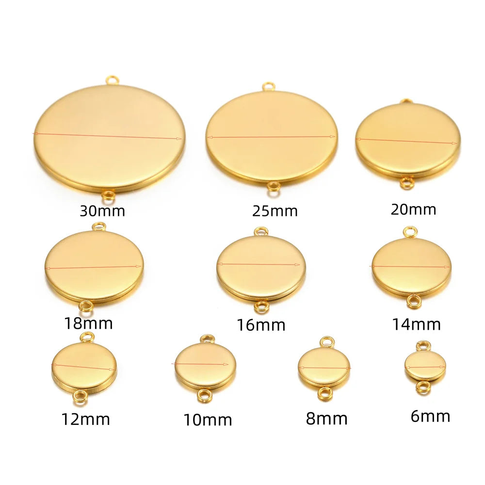 10pcs Gold Stainless Steel Pendant Bases (6–30 mm)