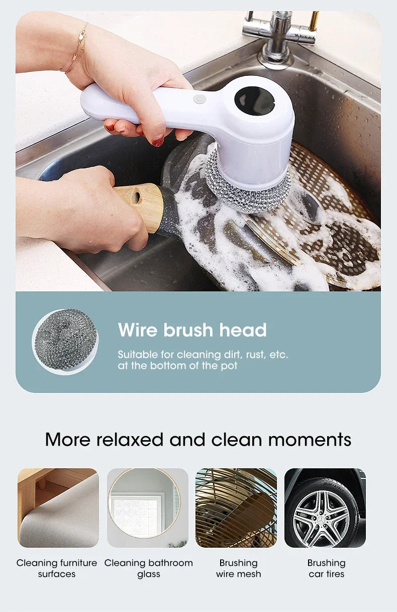 2025 Cordless Electric Spin Scrubber – 5 Brushes